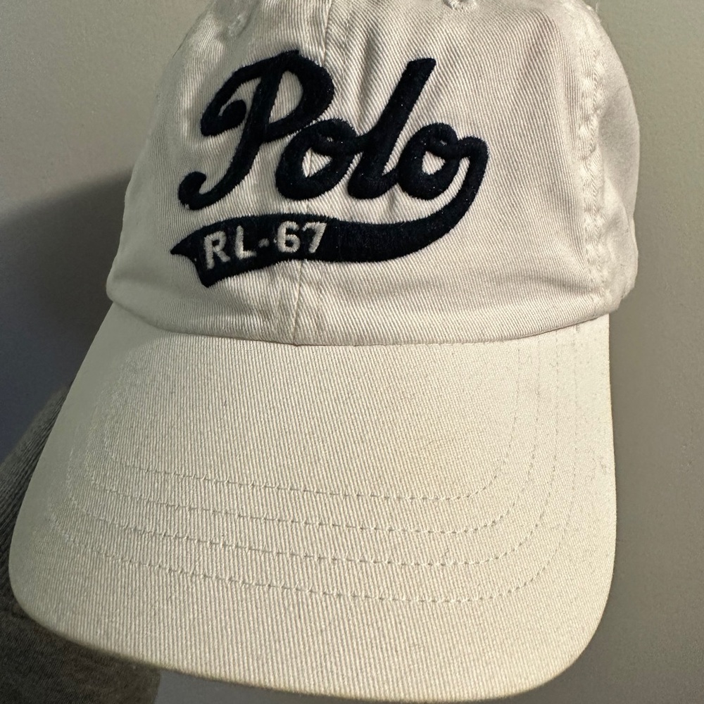 Ralph Lauren Polo hat white and navy with leather strap great